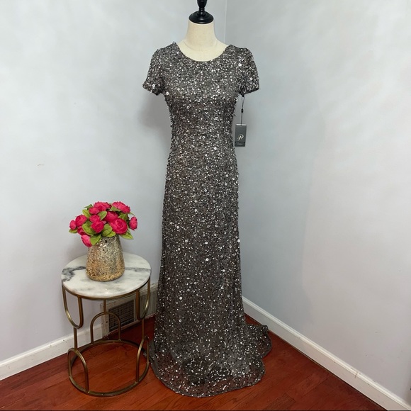 # Adrianna Papell Sequined & Embellished Scoop Back Long Dress - Picture 5 of 17